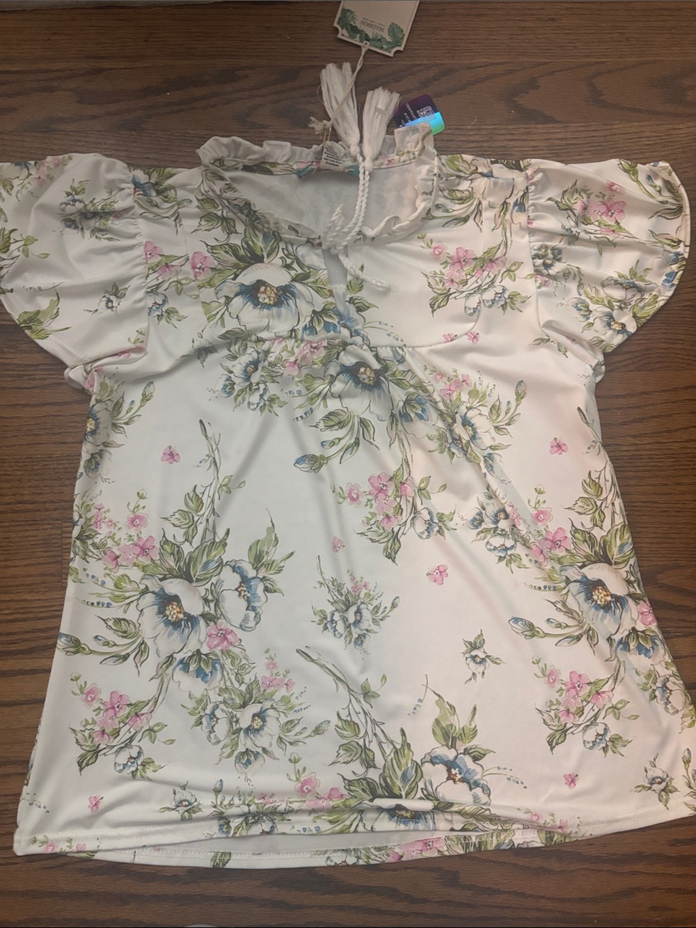Madison Cream Floral Tie-Neck Blouse